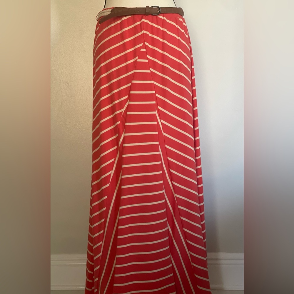 Olive & Oak Red and White Striped Maxi Skirt